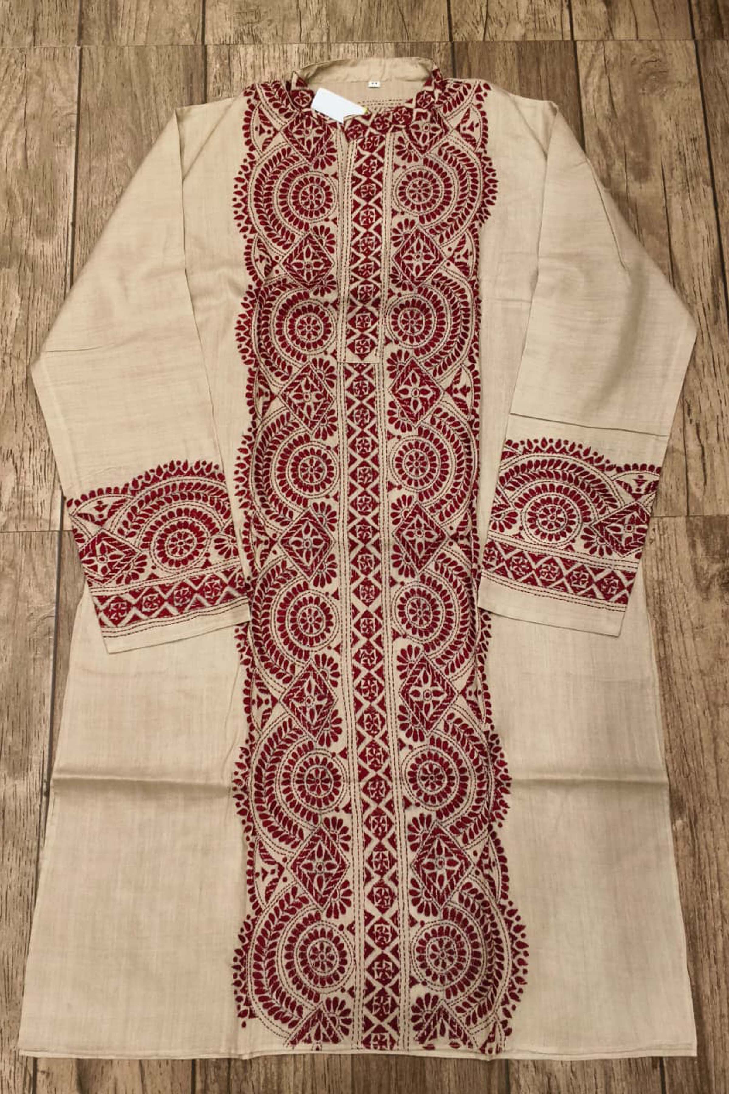 Beige Pure Tussar with Kantha Work (Hand Embroidery) Panjabi