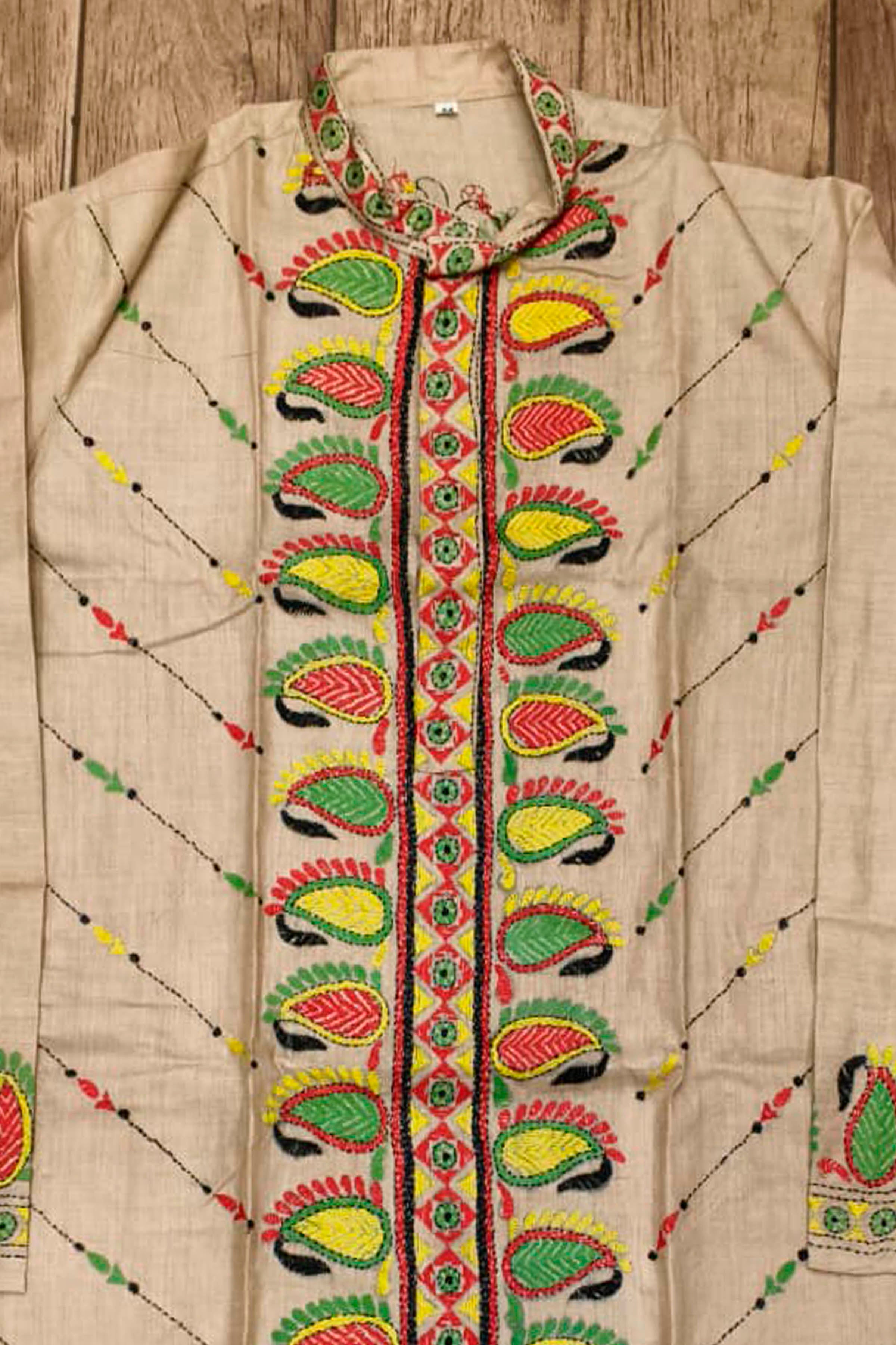 Beige Pure Tussar with Kantha Work (Hand Embroidery) Panjabi