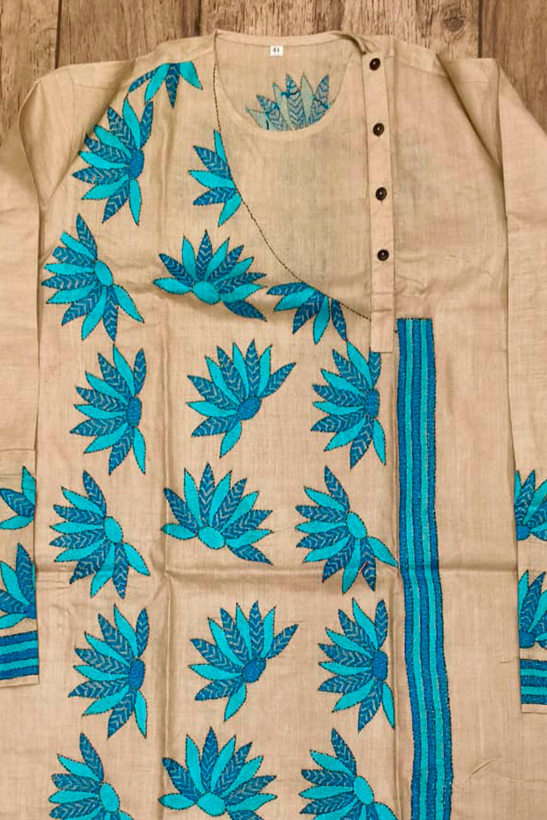 Beige Pure Tussar with Kantha Work (Hand Embroidery) Panjabi
