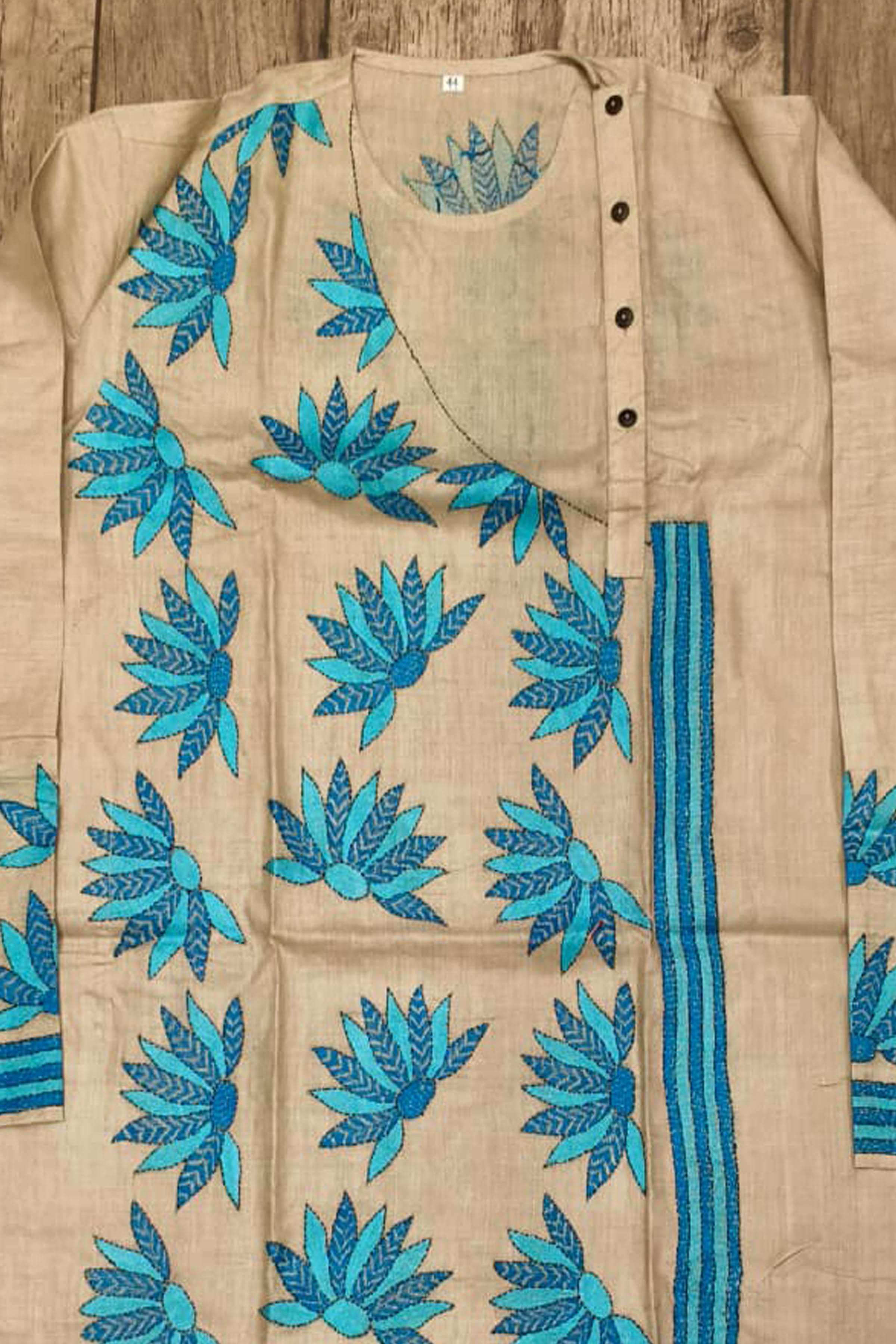 Beige Pure Tussar with Kantha Work (Hand Embroidery) Panjabi