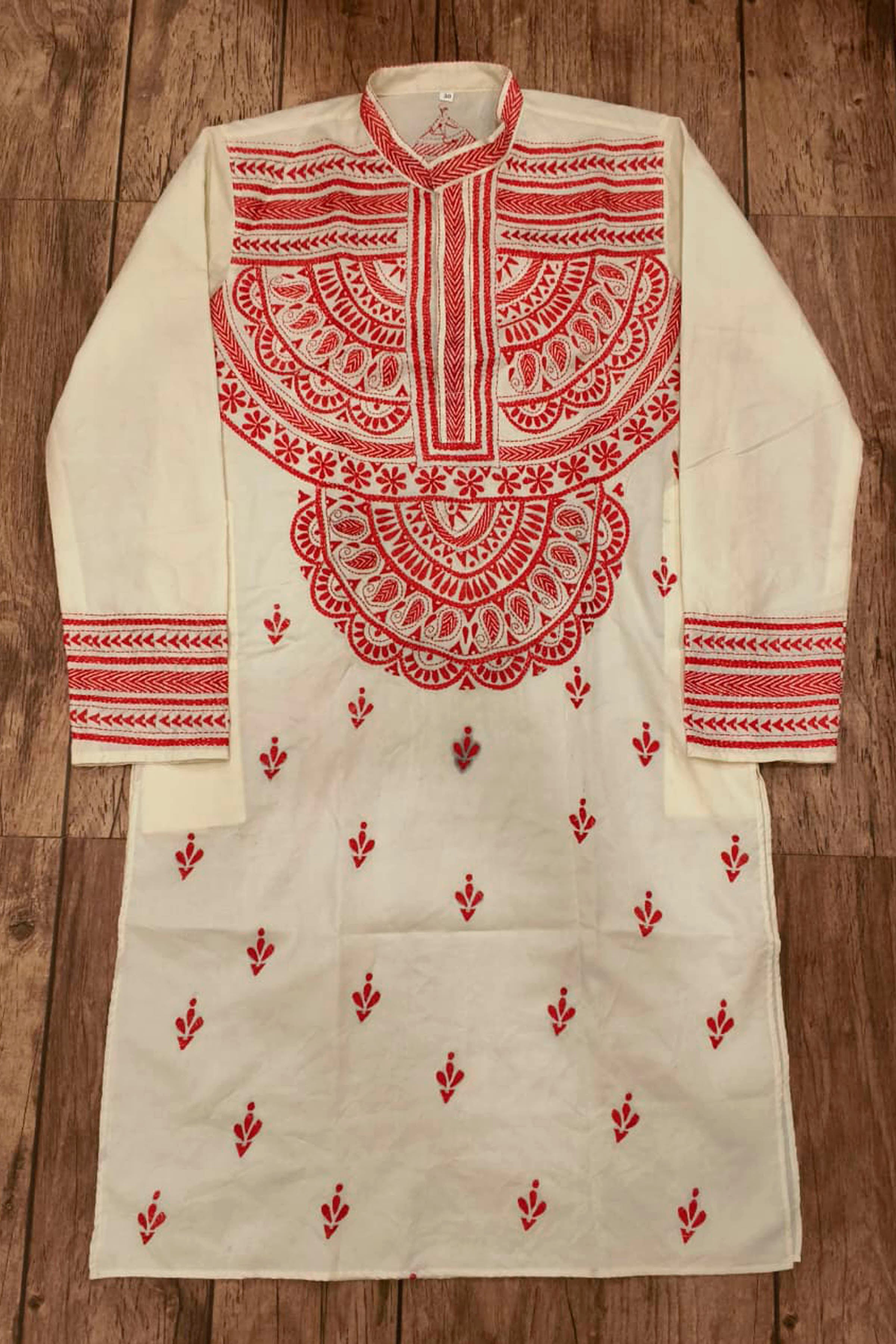 Off White Tussar with Kantha Work (Hand Embroidery) Panjabi
