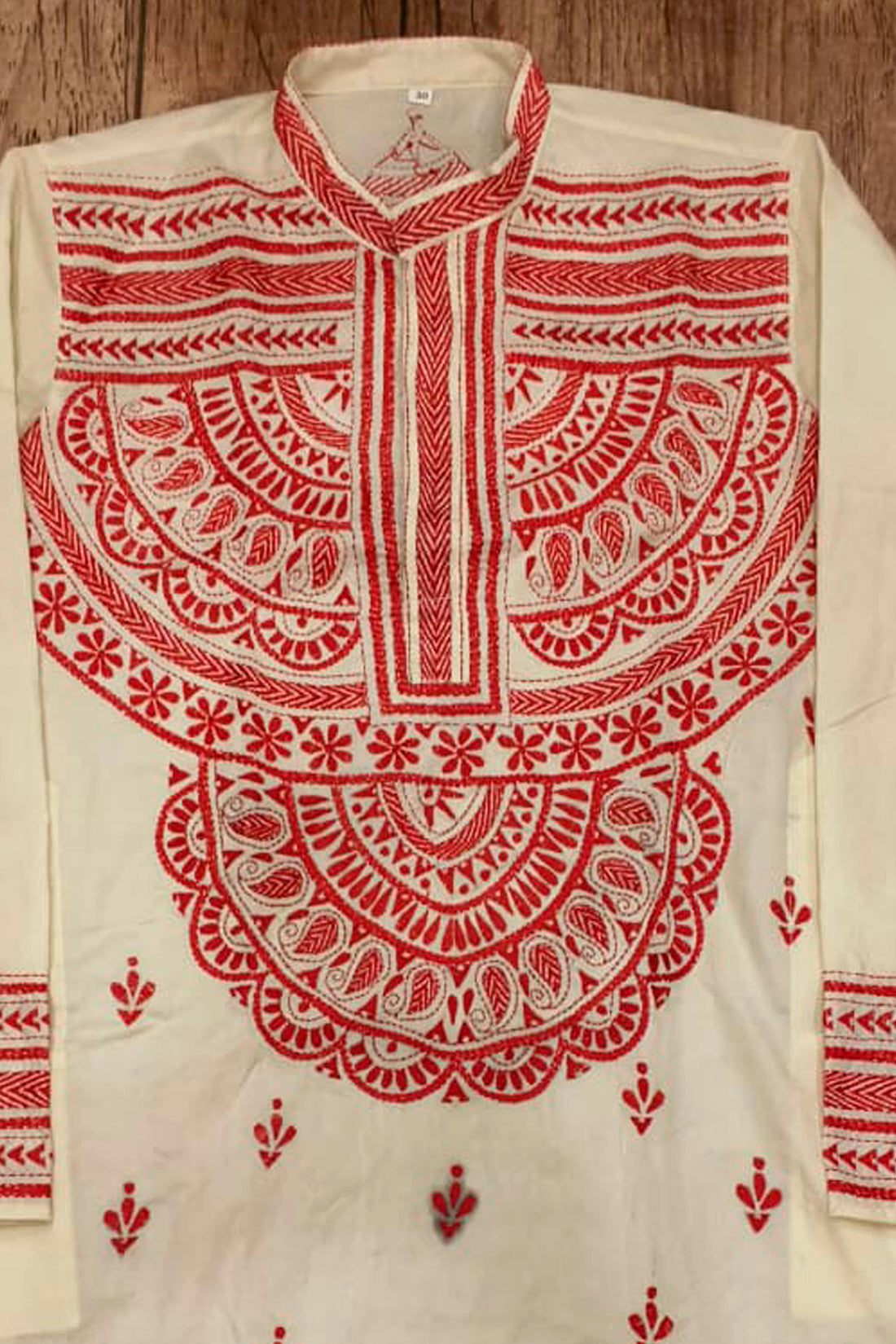 Off White Tussar with Kantha Work (Hand Embroidery) Panjabi