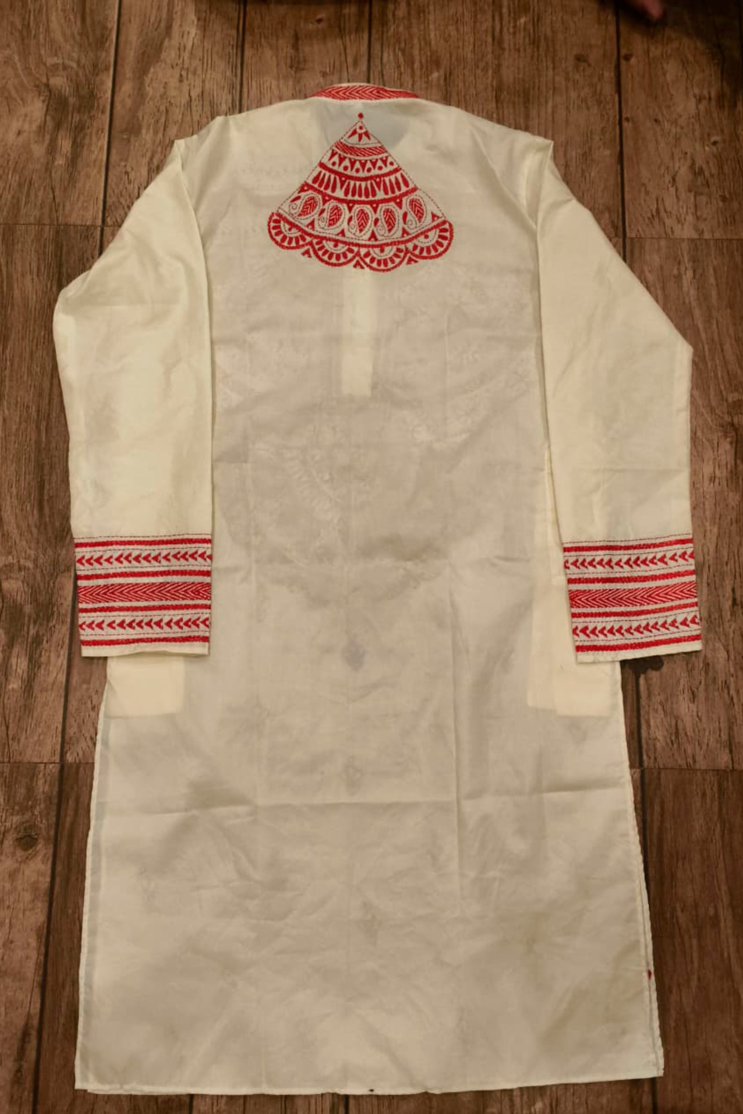 Off White Tussar with Kantha Work (Hand Embroidery) Panjabi