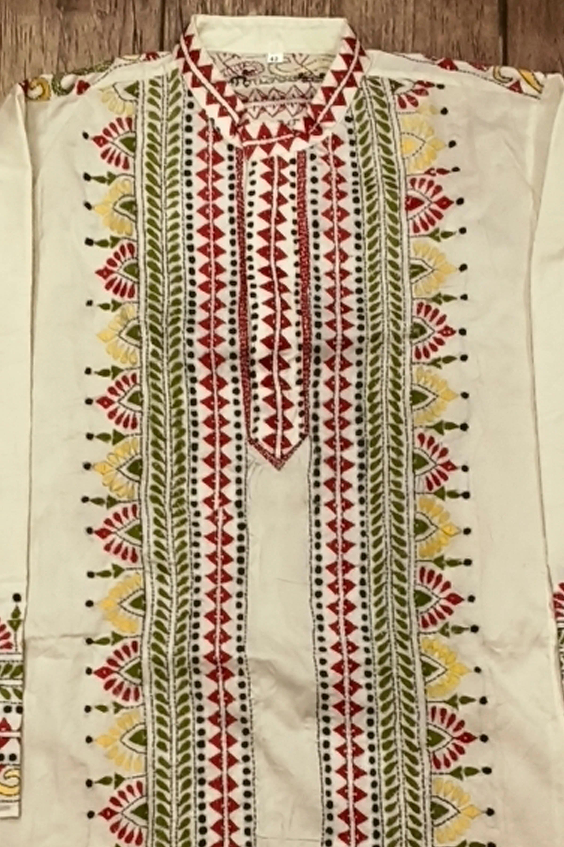 Off White Tussar with Kantha Work (Hand Embroidery) Panjabi