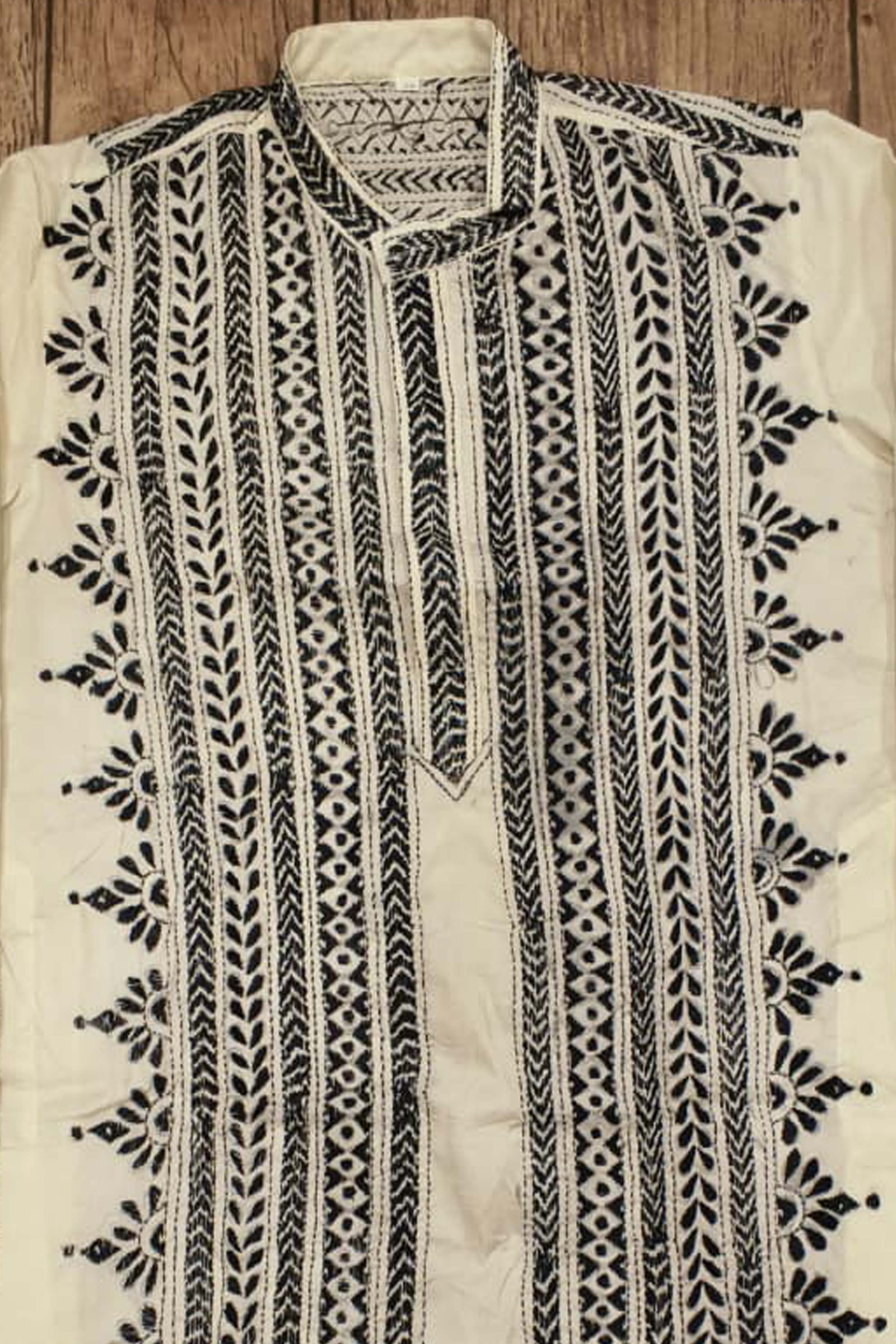 Off White Tussar with Kantha Work (Hand Embroidery) Panjabi