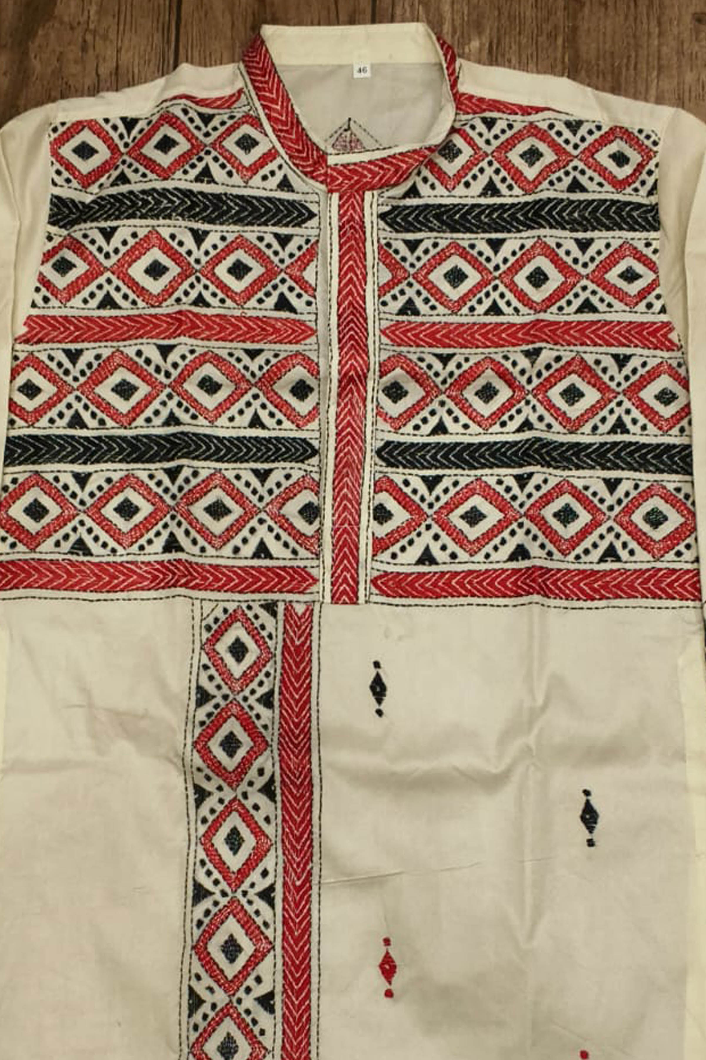 Off White Tussar with Kantha Work (Hand Embroidery) Panjabi