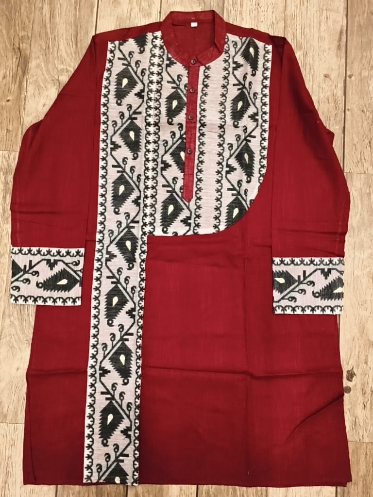Maroon Color Cotton with Jamdani Patch Work Panjabi