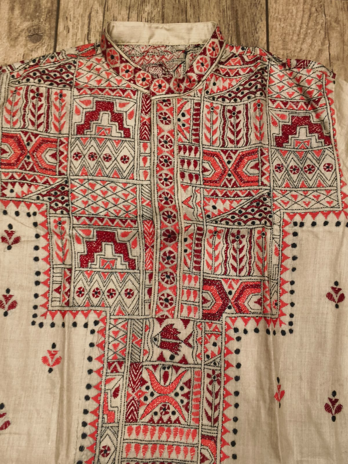 Beige Pure Tussar with Kantha Work (Hand Embroidery) Panjabi KP26375
