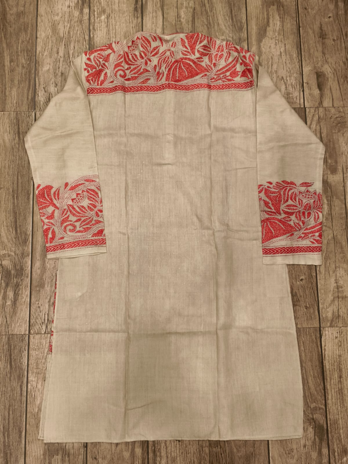 Beige Pure Tussar with Kantha Work (Hand Embroidery) Panjabi KP26377
