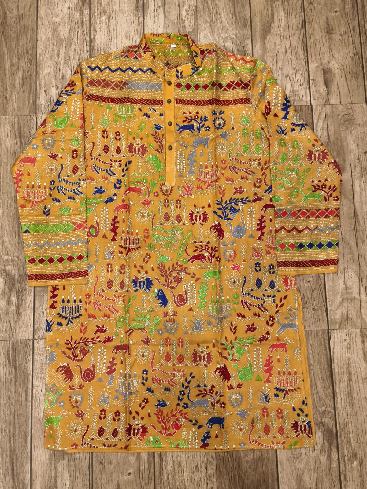 Yellow Pure Tussar with Kantha Work (Hand Embroidery) Panjabi KP26381