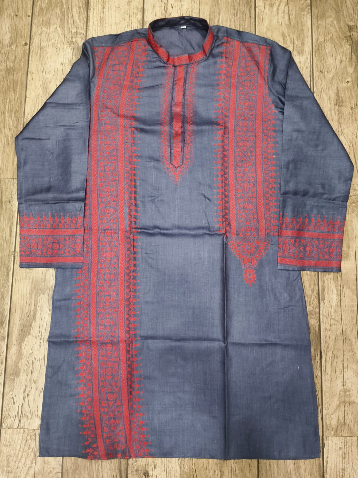 Still Gray Pure Tussar with Kantha Work (Hand Embroidery) Panjabi KP26384