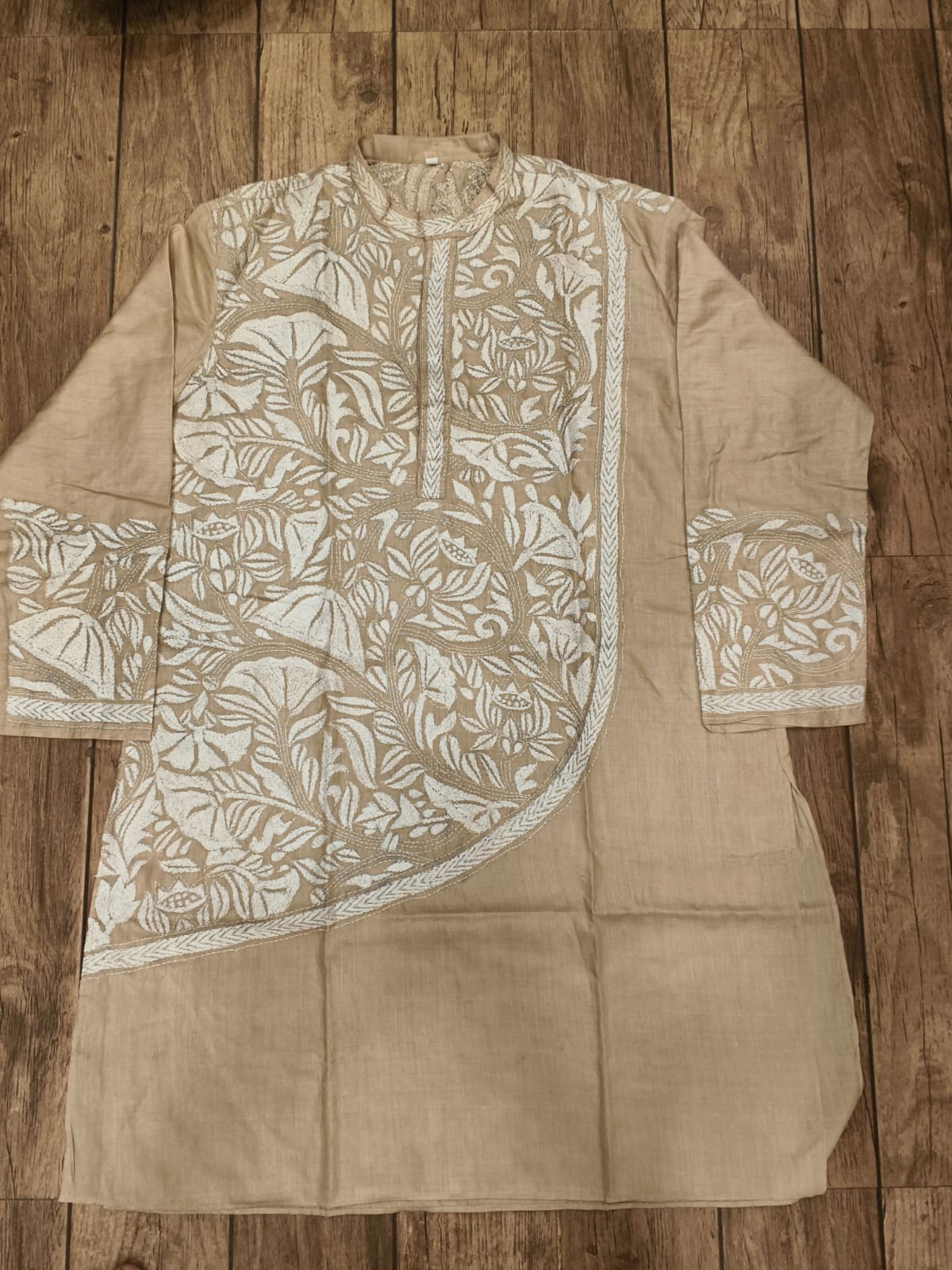 Beige Pure Tussar with Kantha Work (Hand Embroidery) Panjabi KP26386