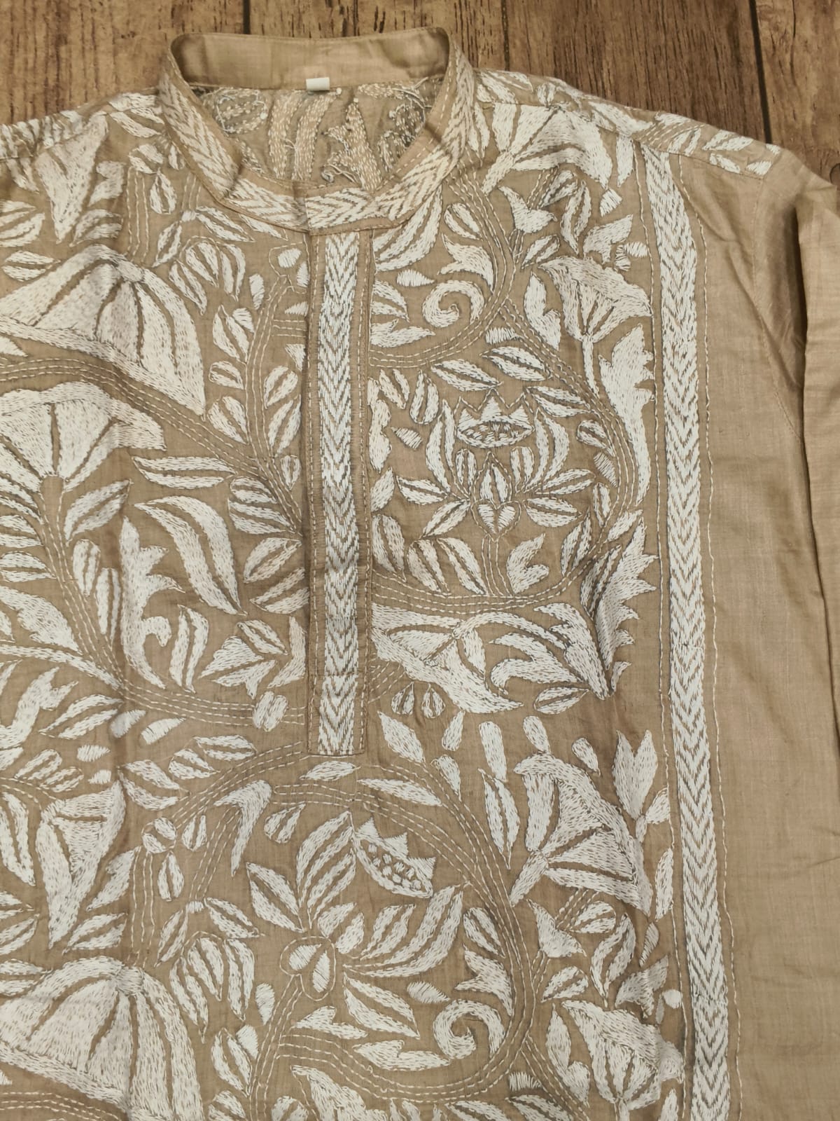 Beige Pure Tussar with Kantha Work (Hand Embroidery) Panjabi KP26386