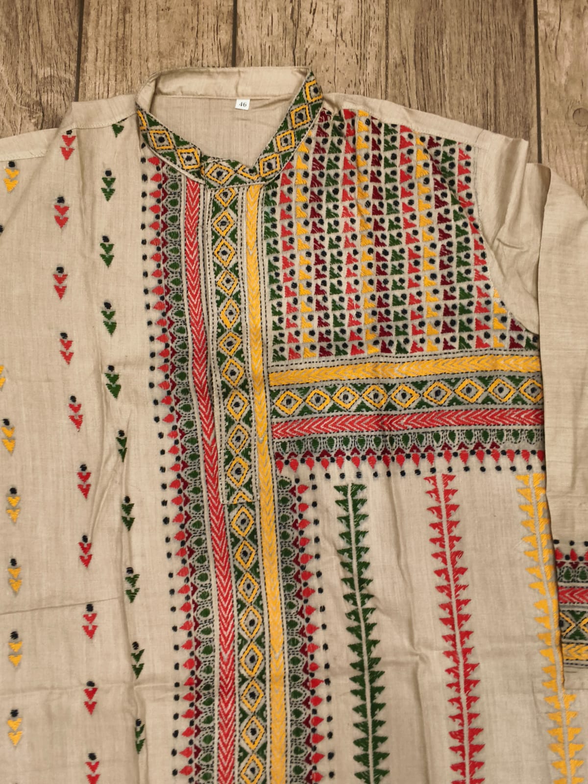 Beige Pure Tussar with Kantha Work (Hand Embroidery) Panjabi KP26387