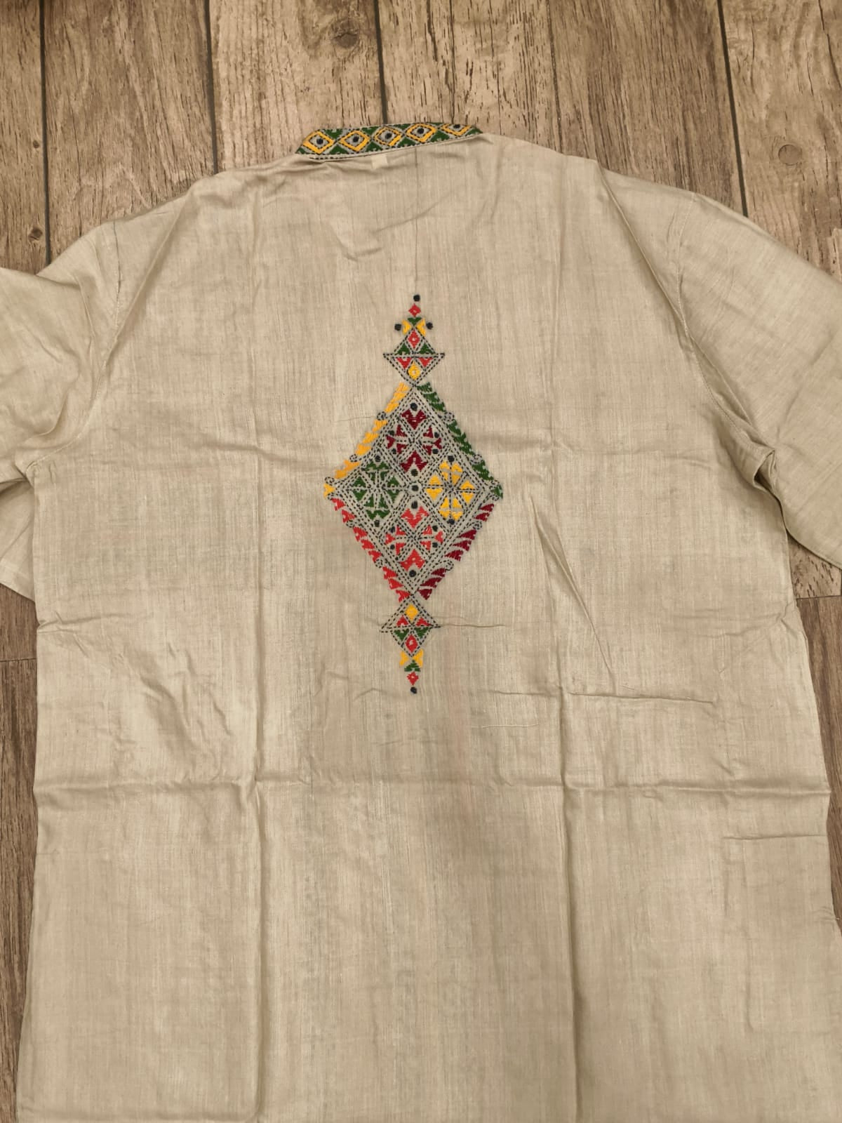 Beige Pure Tussar with Kantha Work (Hand Embroidery) Panjabi KP26387