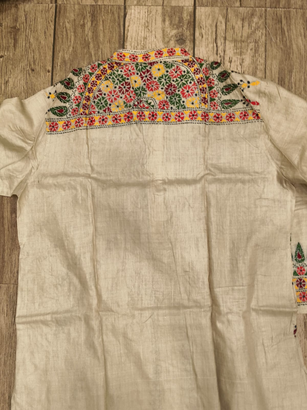 Beige Pure Tussar with Kantha Work (Hand Embroidery) Panjabi KP26392