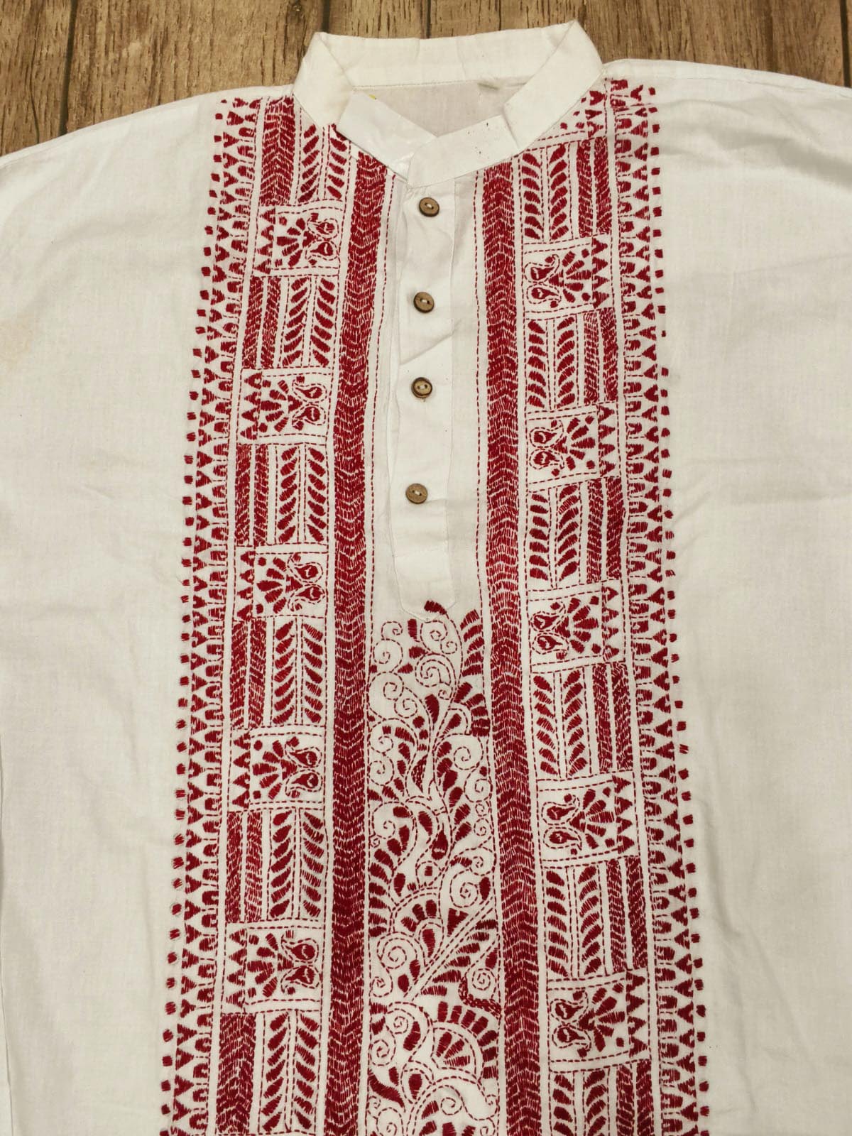 White Cotton Kantha Stitch (Hand Embroidery) Panjabi KP26395