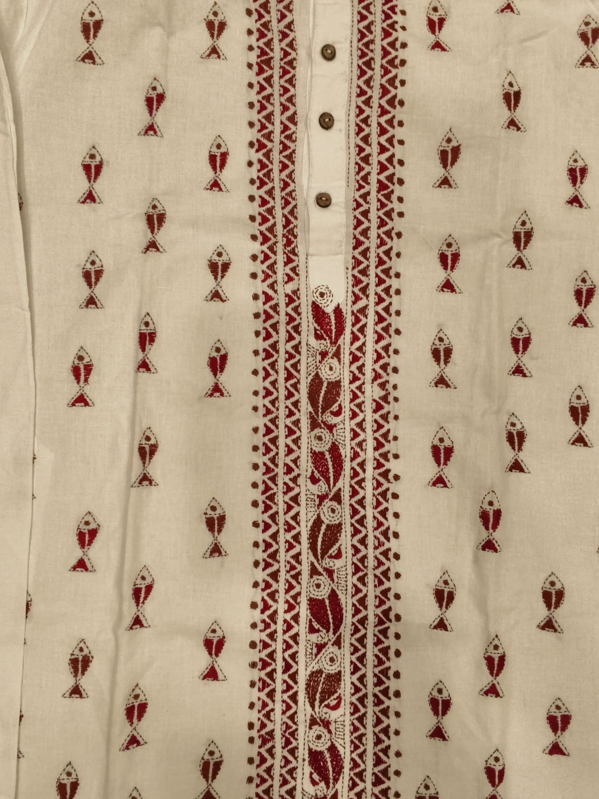 White Cotton Kantha Stitch (Hand Embroidery) Panjabi KP26404