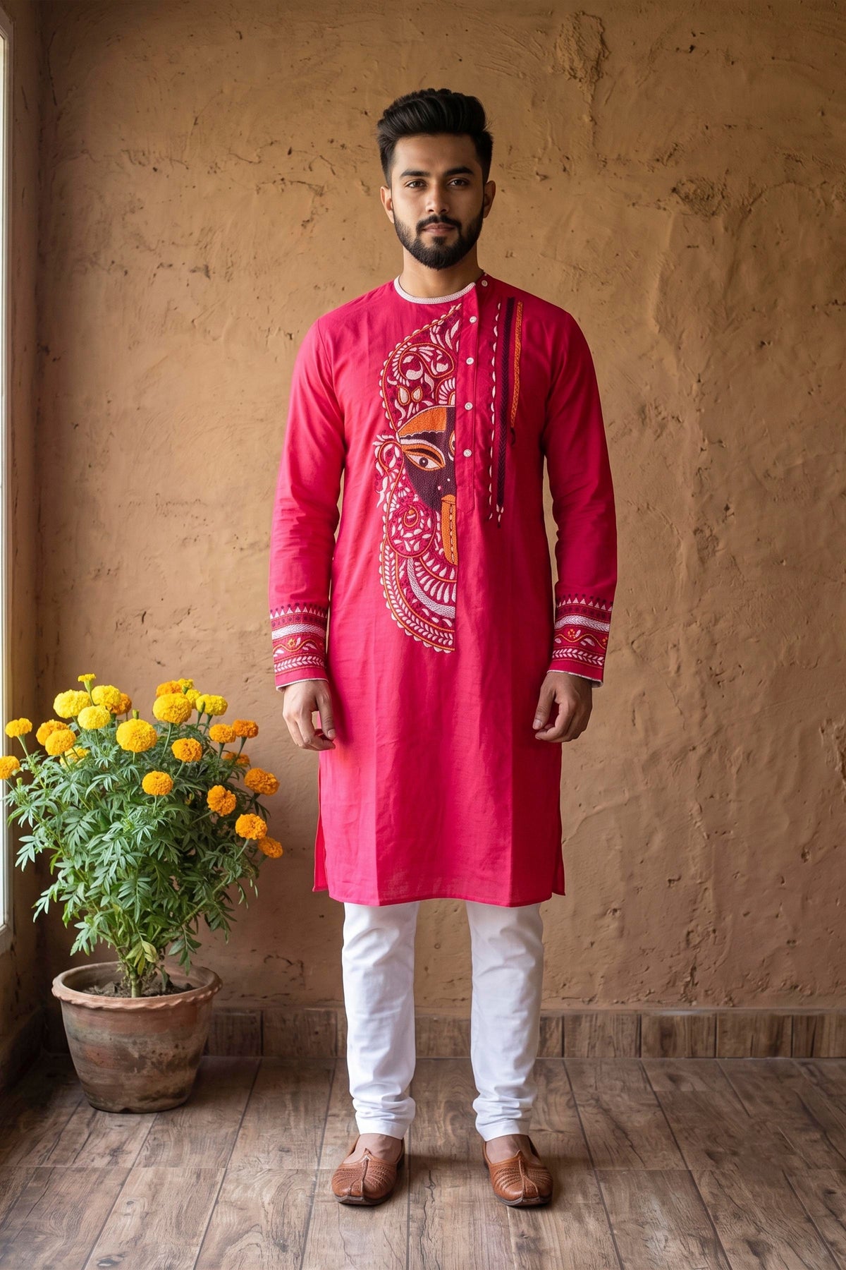 Rani Color Cotton Kantha Stitch (Hand Embroidery) Panjabi KP26430