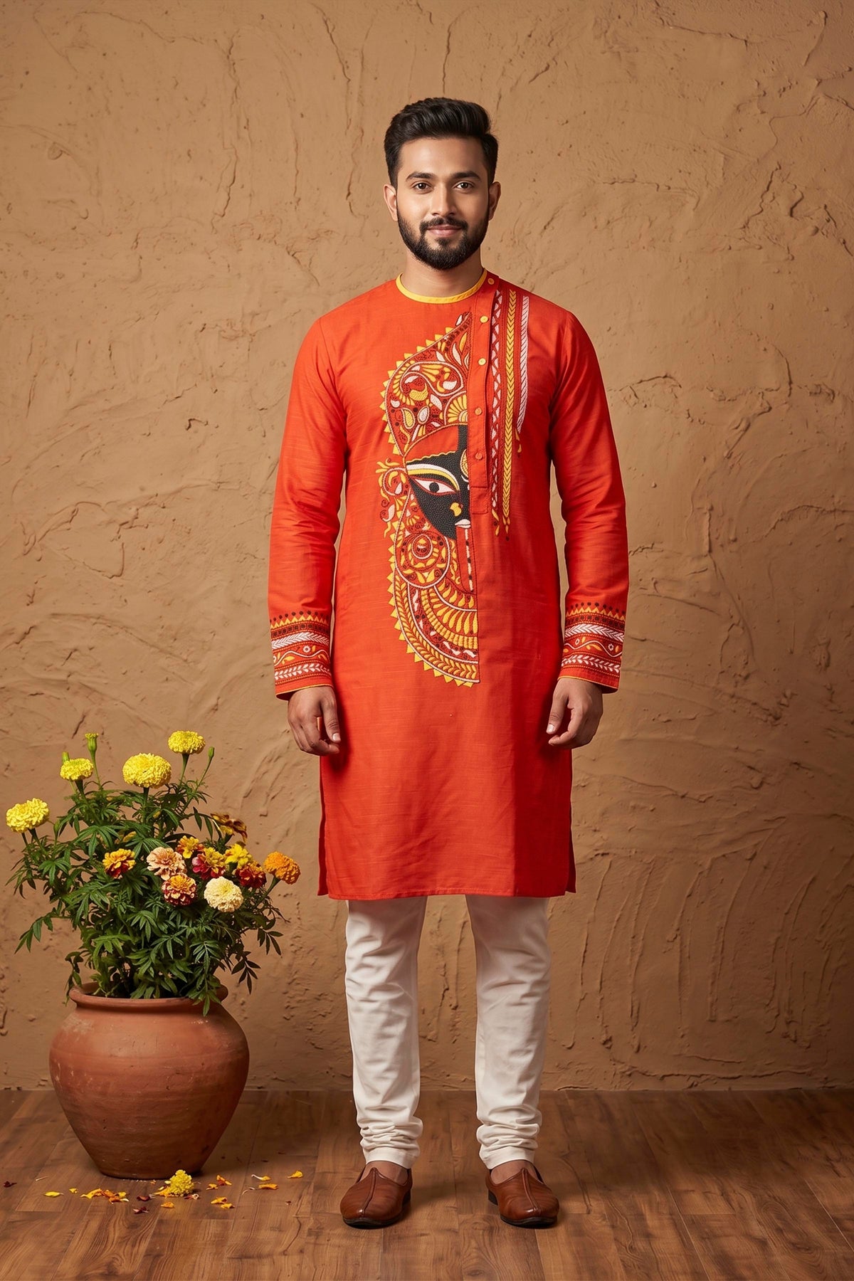Red Color Cotton Kantha Stitch (Hand Embroidery) Panjabi KP26431