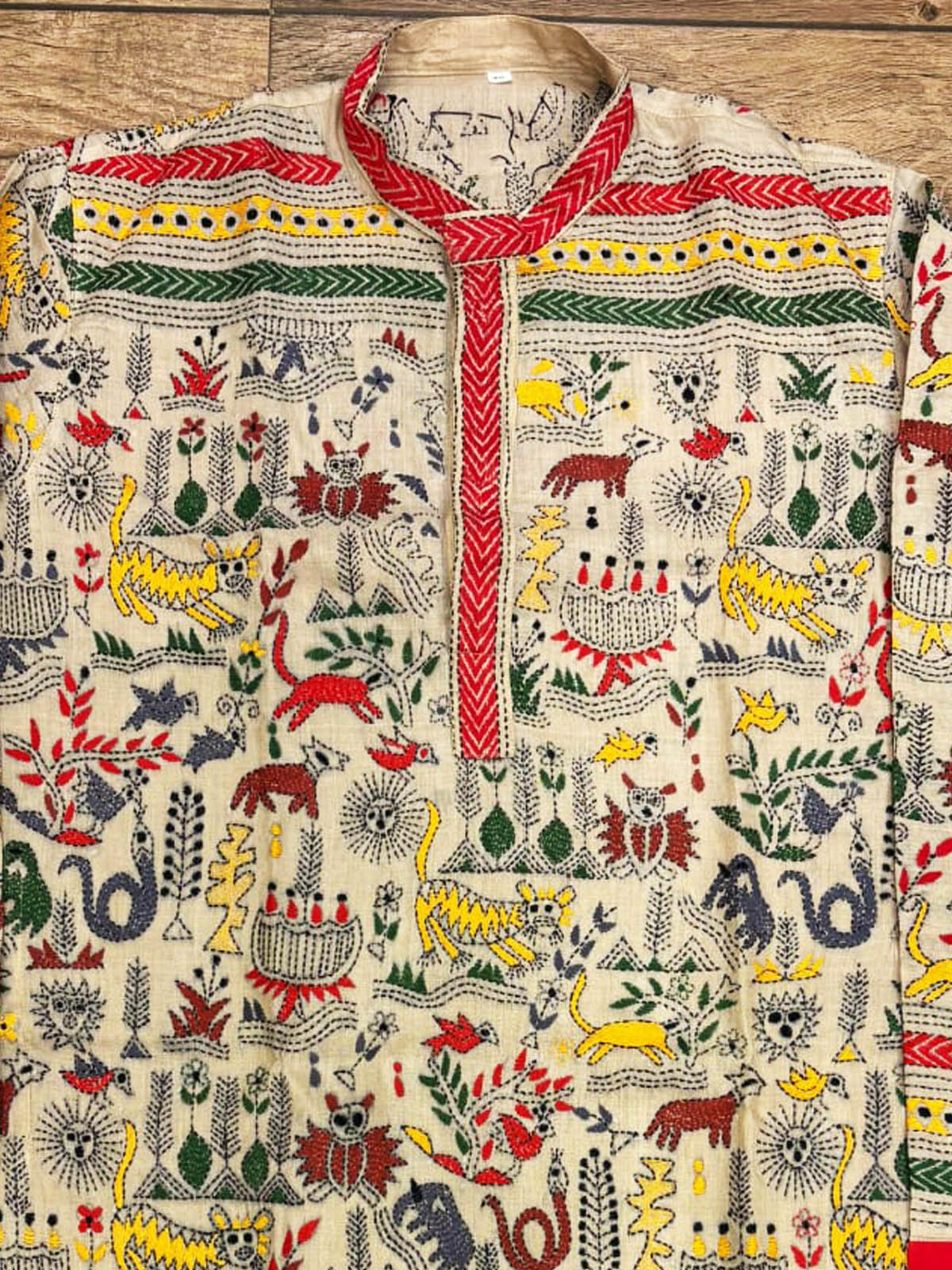 Beige Pure Tussar with Kantha Work (Hand Embroidery) Panjabi KP26456