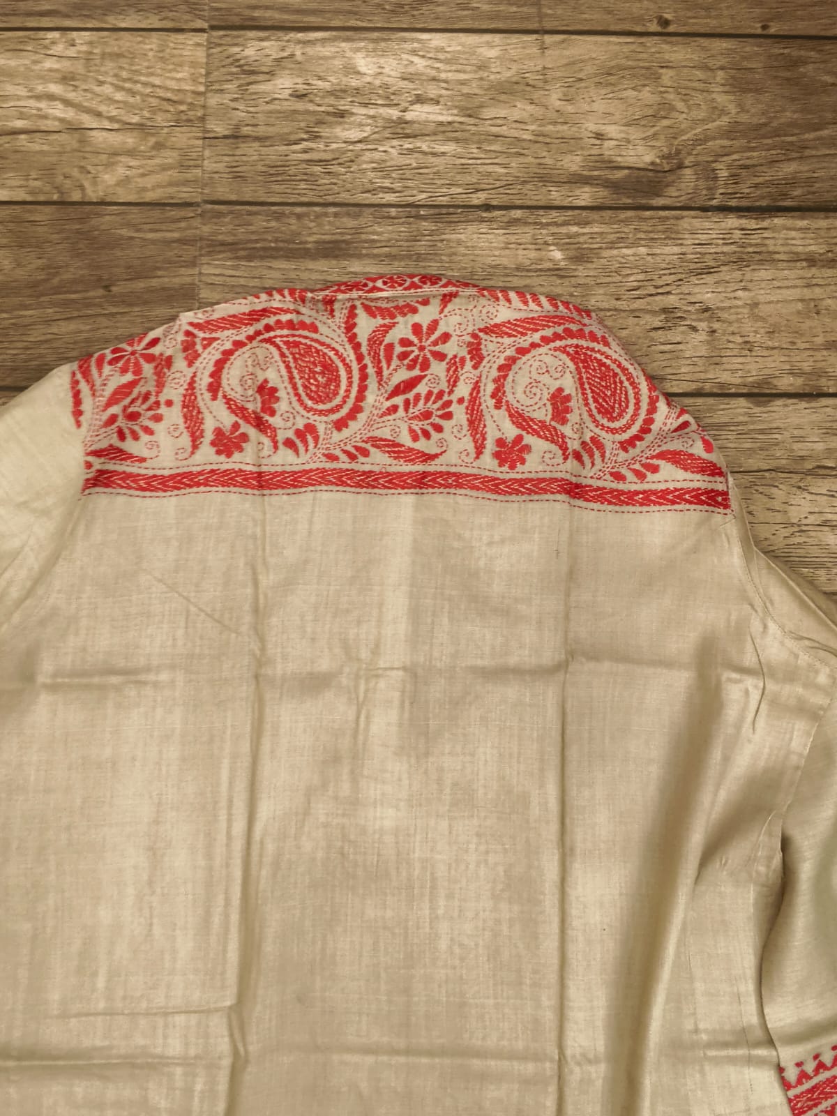 Beige Pure Tussar with Kantha Work (Hand Embroidery) Panjabi KP26457