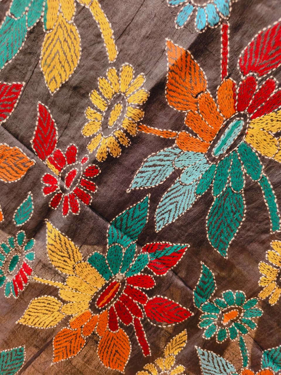 Zari Border Pure Tussar Kantha Stitch Dupatta SN26KD49