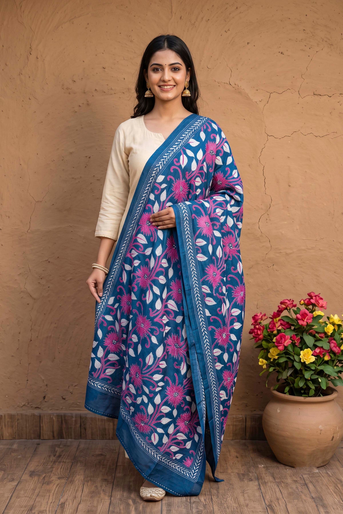 Pure Tussar Kantha Stitch Dupatta SN26KD72