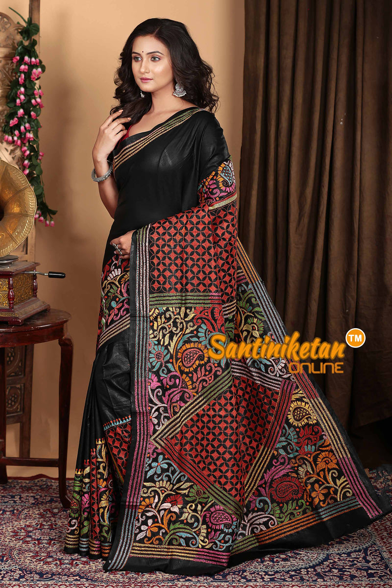 Pure Bangalore Silk Kantha Stitch Saree SN2023A6483