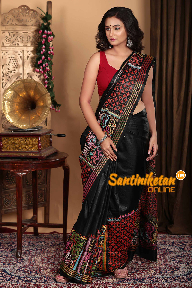 Pure Bangalore Silk Kantha Stitch Saree SN2023A6483