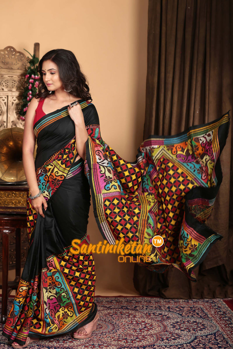 Pure Bangalore Silk Kantha Stitch Saree SN2023A6519