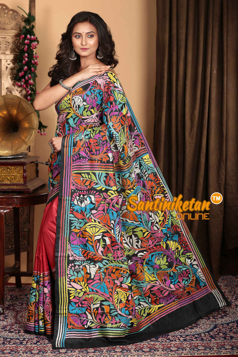 Pure Bangalore Silk Kantha Stitch Saree SN2023A6529
