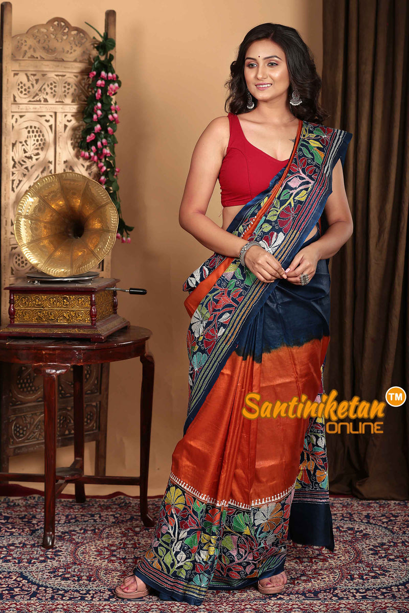 Pure Bangalore Silk Kantha Stitch Saree SN2023A6558
