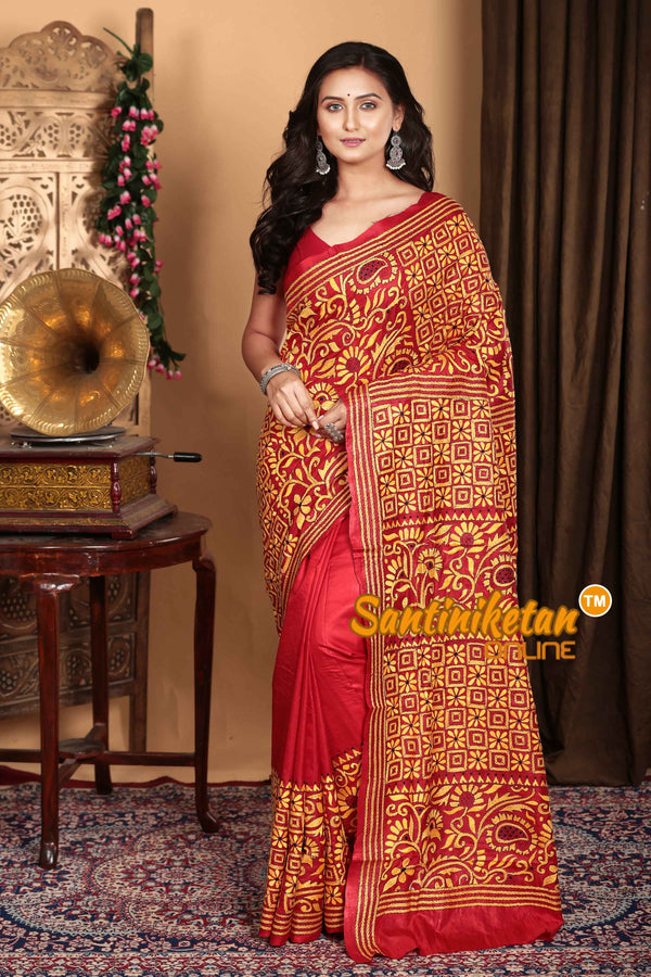 Pure Bangalore Silk Kantha Stitch Saree SN2023A6801