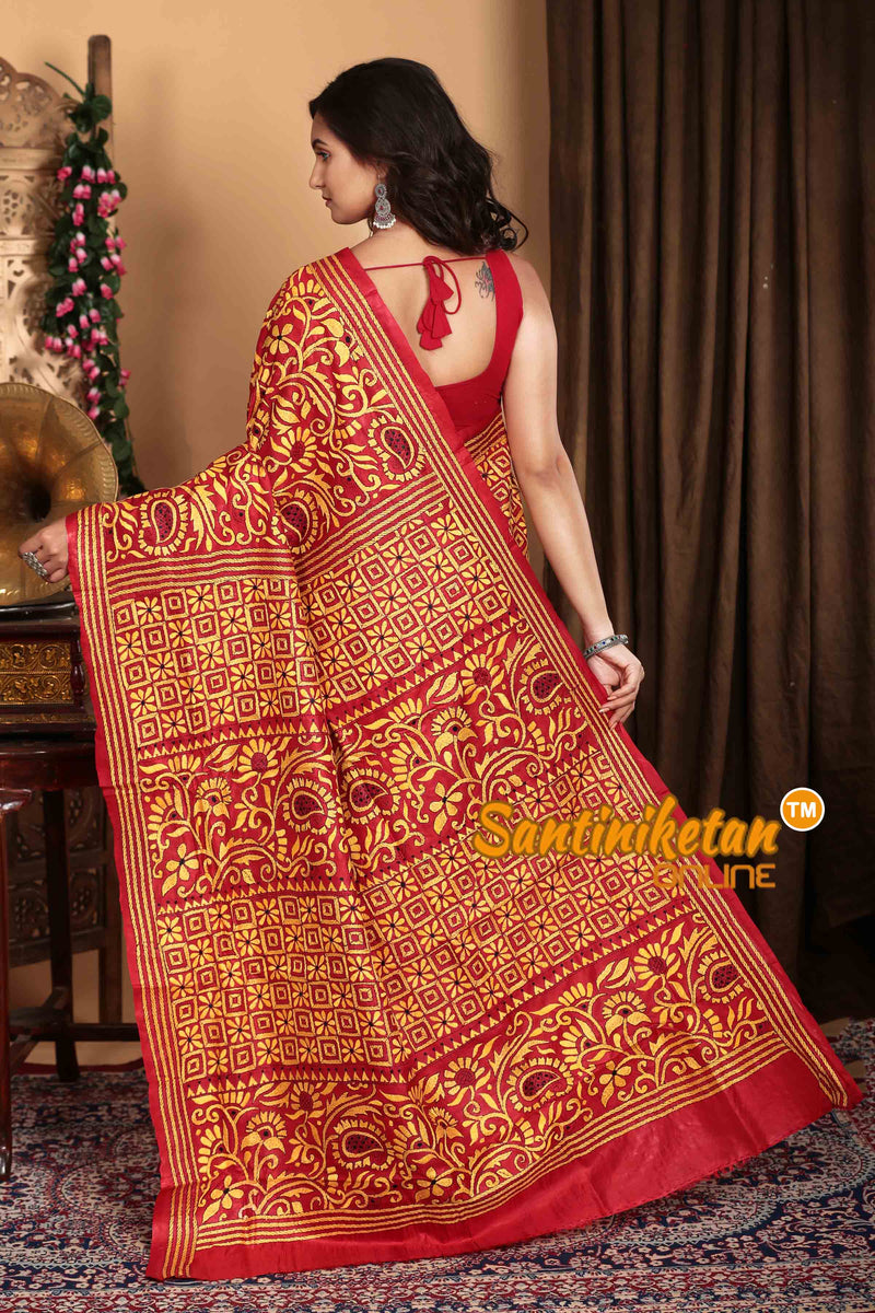 Pure Bangalore Silk Kantha Stitch Saree SN2023A6801