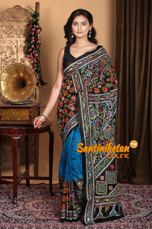 Pure Bangalore Silk Batik Kantha Stitch Saree SN2023A6909