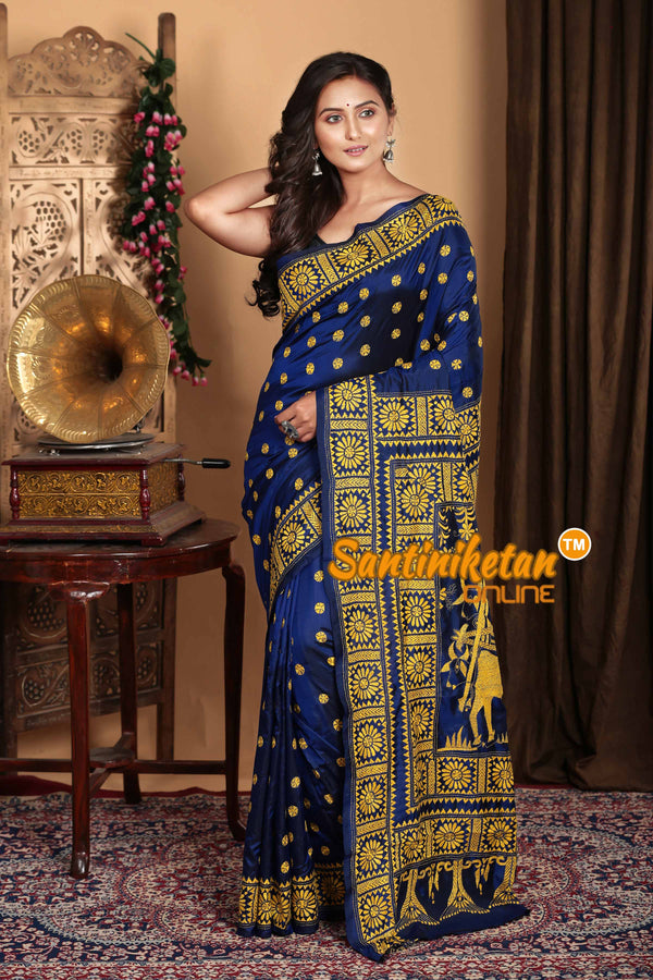 Pure Bangalore Silk Kantha Stitch Saree SN2023A6936