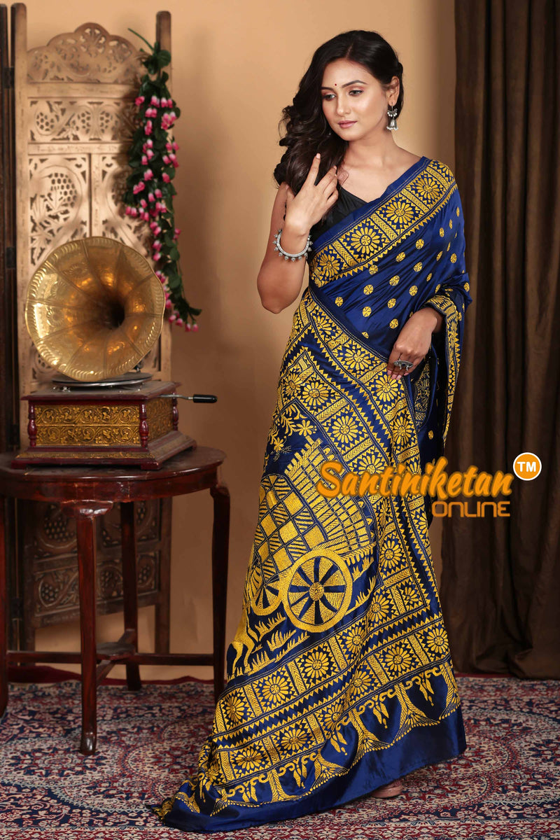 Pure Bangalore Silk Kantha Stitch Saree SN2023A6936