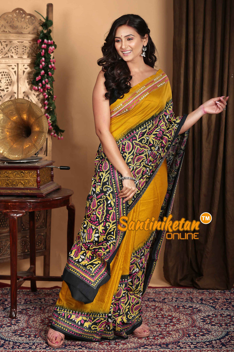 Pure Bangalore Silk Kantha Stitch Saree SN2023A6952