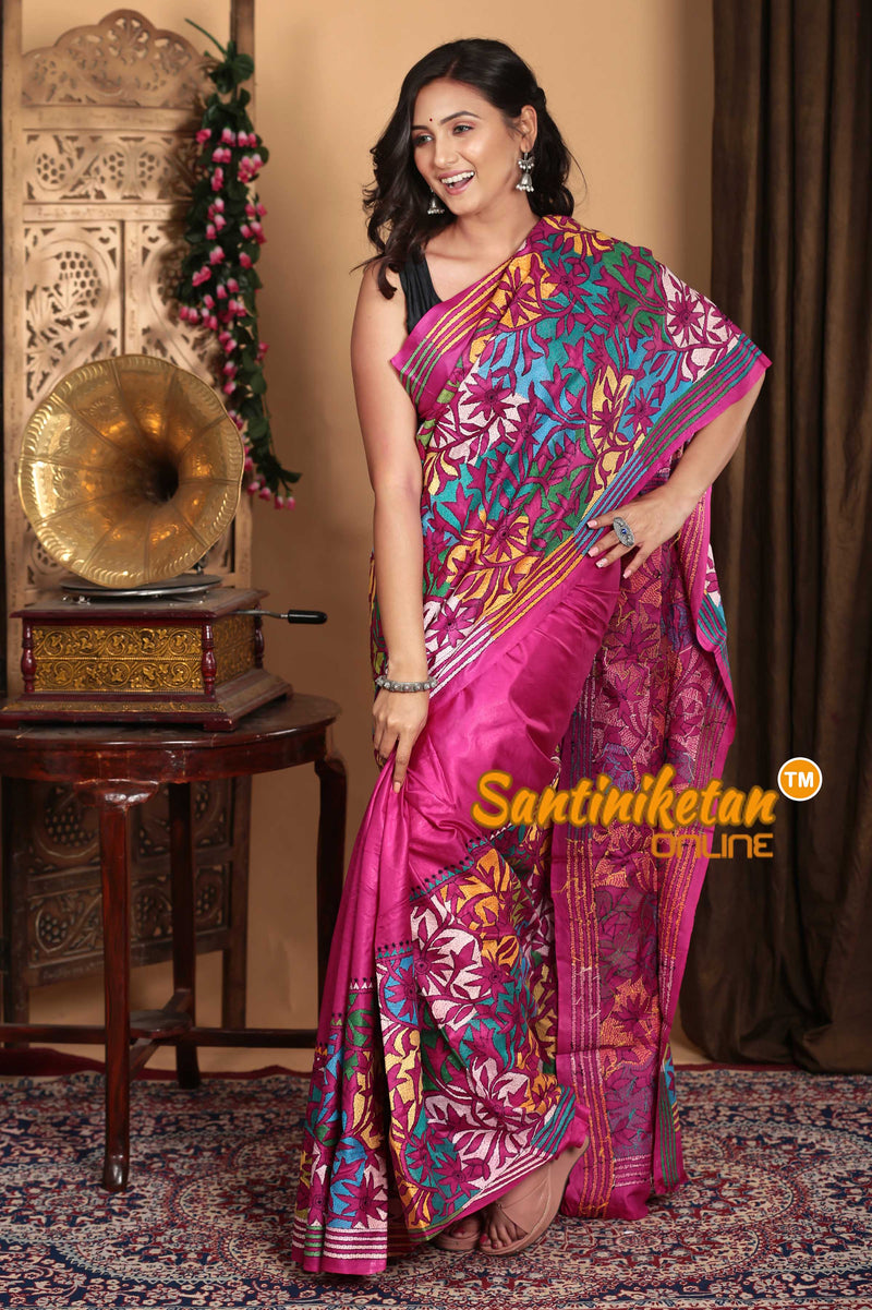 Pure Bangalore Silk Kantha Stitch Saree SN2023A7004