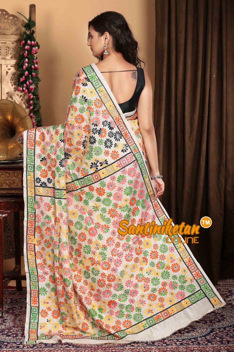 Pure Bangalore Silk Kantha Stitch Saree SN2023A7062