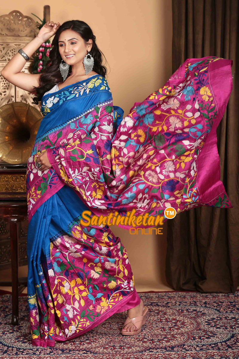 Pure Bangalore Silk Kantha Stitch Saree SN2023A7079