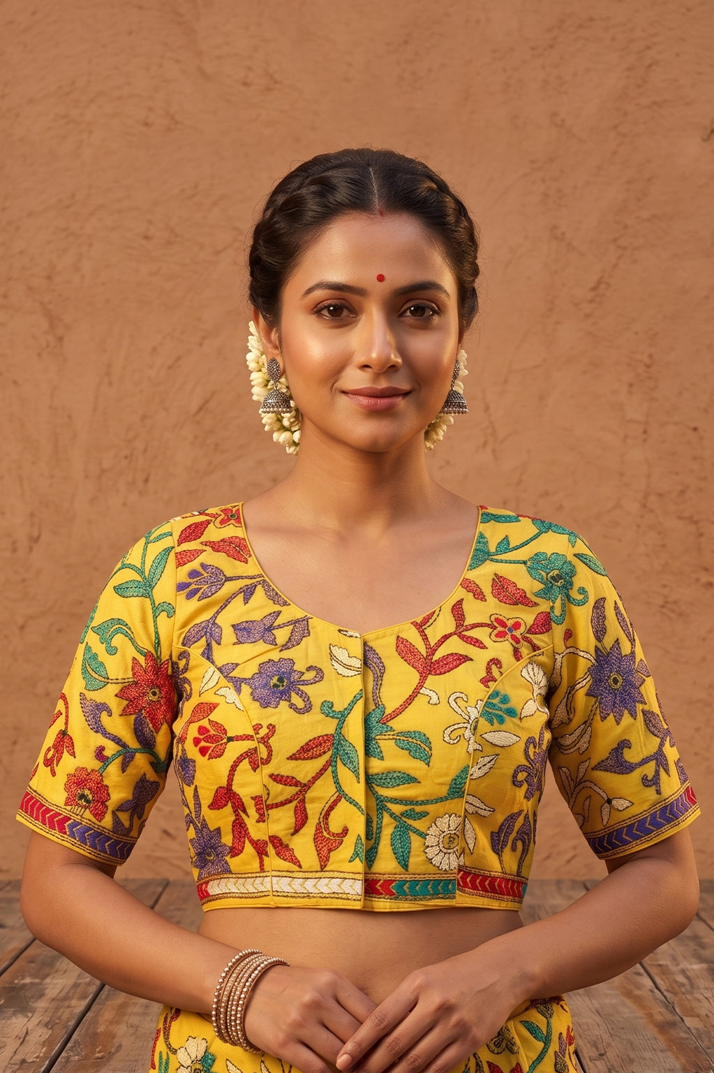 Yellow Pure Bangalore Silk Kantha Stitch Blouse SN26WP077