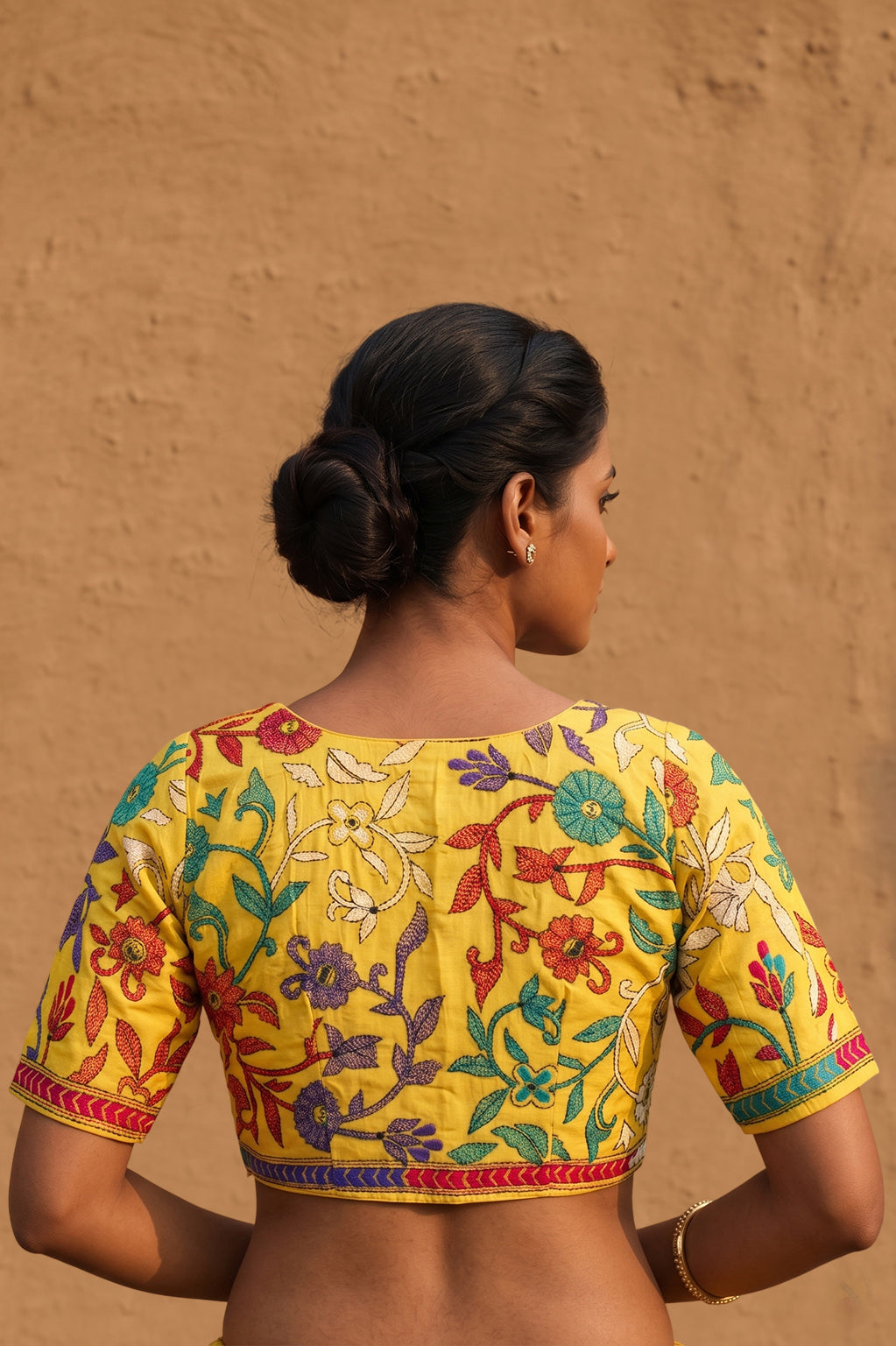 Yellow Pure Bangalore Silk Kantha Stitch Blouse SN26WP077