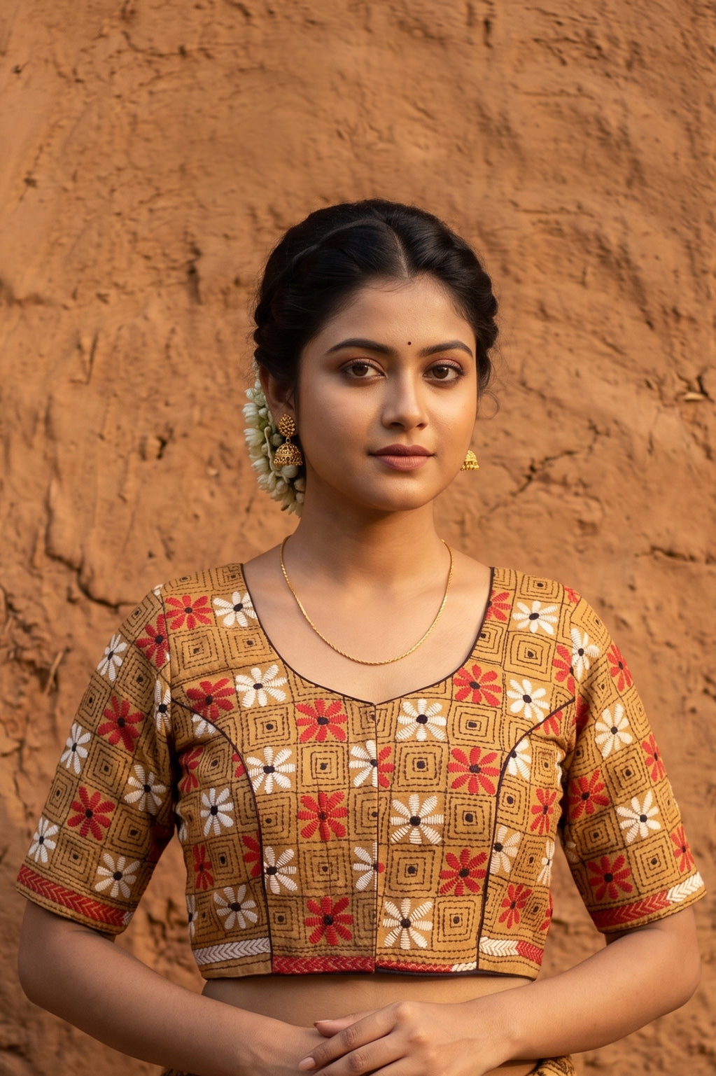 Yellow Pure Bangalore Silk Kantha Stitch Blouse SN26WP080
