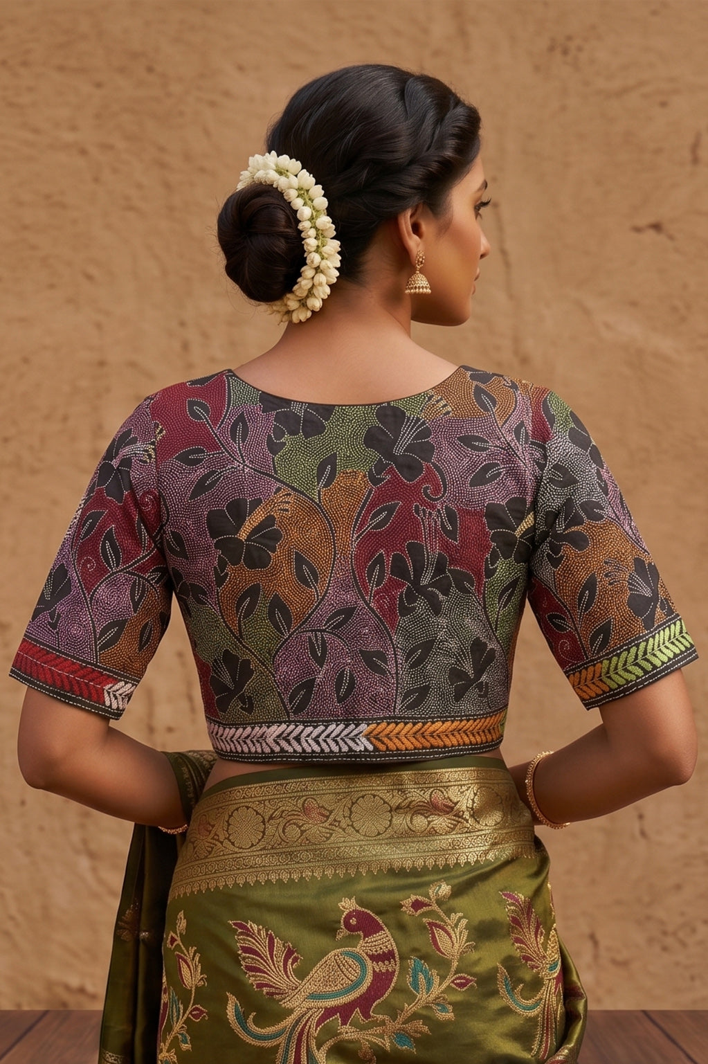 Black Pure Bangalore Silk Kantha Stitch Blouse SN26WP092
