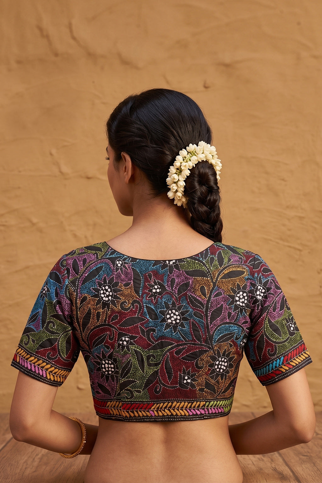 Black Pure Bangalore Silk Kantha Stitch Blouse SN26WP093