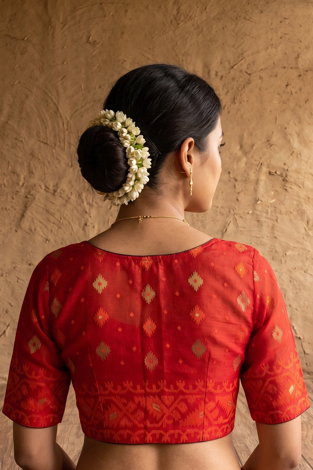 Red Glass Sleeve Rasham Jamdani Blouse SN26WP107