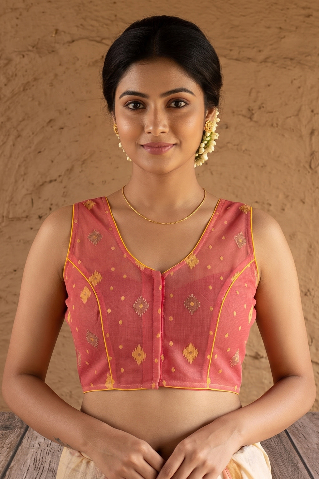 Dusty Red Sleeveless Rasham Jamdani Blouse SN26WP108