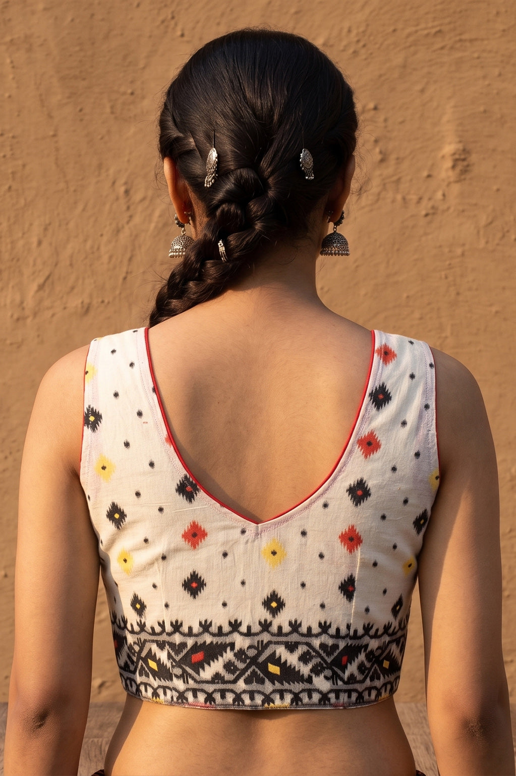 White Sleeveless Rasham Jamdani Blouse SN26WP111